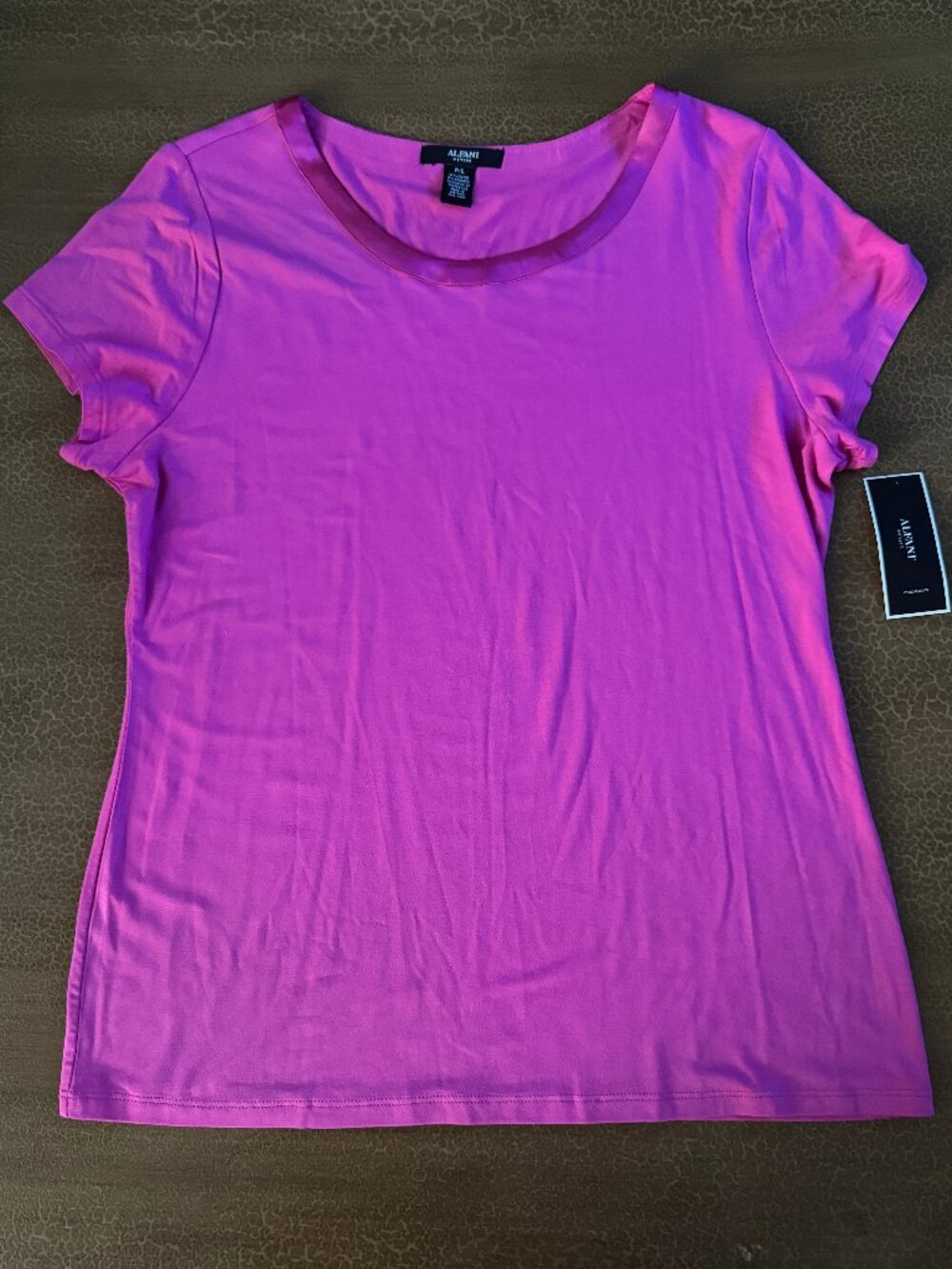 Hot Pink Short Sleeve Stretchy Flowy Shirt - Alfani Petite Size P/L